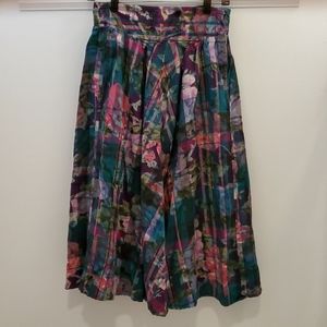 Vintage Plaid Floral Print 100% Cotton Skirt